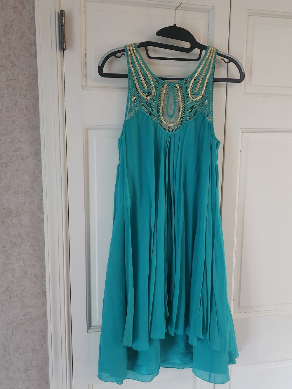 New No Tag.Temperley London Silk Teal Dress with Embellished Trim.pit To Pit 16" - Picture 3 of 11